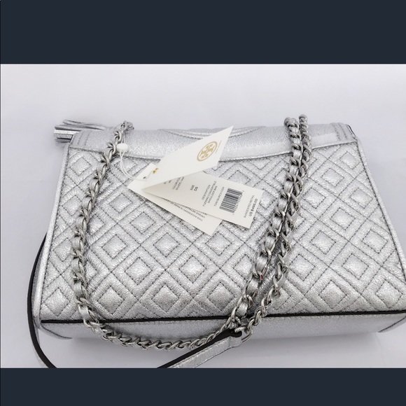NWT Tory Burch Large FlemingCrossbody Spark Silver - Picture 6 of 8